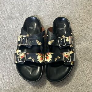 Givenchy Black Floral Buckle Slides